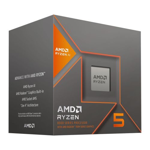 AMD Ryzen 5 8600G with Wraith Stealth Cooler, AM5, Up to 5.0GHz, 6-Core, 65W, 22MB Cache, 4nm, 8th Gen, Radeon Graphics