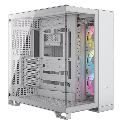 Corsair 6500X RGB iCUE Link Dual Chamber Gaming Case w/ Glass Side & Front, ATX, 3x RGB Fans, Mesh Panels, USB-C, Asus BTF Compatible, White