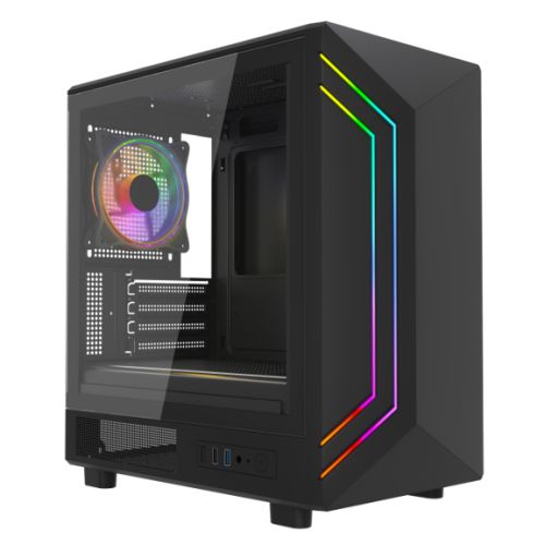 Vida Apollo M Black ARGB Gaming Case w/ Glass Window, Micro ATX, Rear ARGB Infinity Fan, Front LED Strips