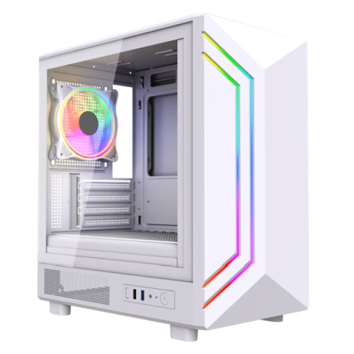 Vida Apollo M White ARGB Gaming Case w/ Glass Window, Micro ATX, Rear ARGB Infinity Fan, Front LED Strips