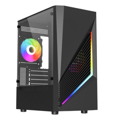 Vida Genesis Black ARGB Gaming Case w/ Glass Window, Micro ATX, 2x ARGB Fans, Front ARGB Strip