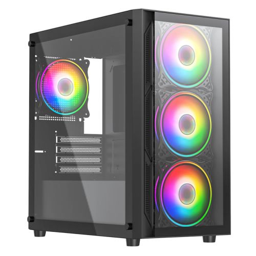 Vida Lucid Black ARGB Gaming Case w/ Glass Front & Side, Micro ATX, 4x ARGB Infinity Fans